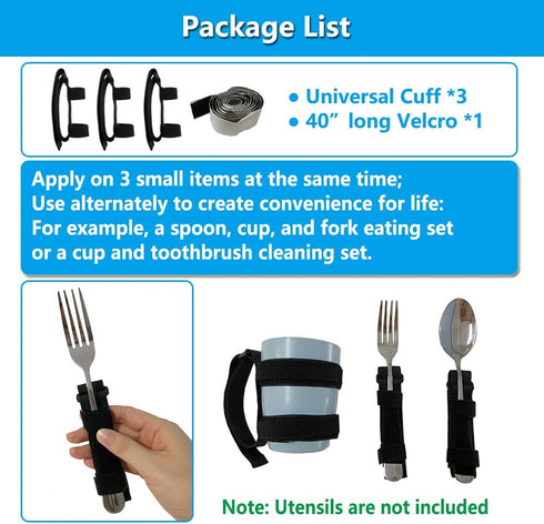 Universal Cuff Adaptive Utensil Holder for Elderly Adults Eating Handicap Utensils Feeding Therapy Tools (3 PCS) Adaptive Holder Cups Spoon Fork G...