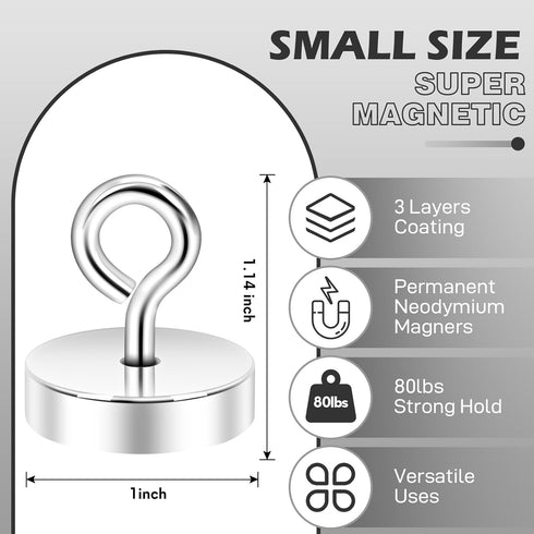 Neosmuk Magnetic Hooks,80lb Heavy Duty Earth Magnets with Hook for Refrigerator, Extra Strong Cruise Hook for Hanging, Magnetic Hanger for Cabins,...