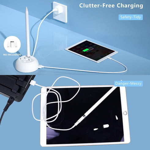 Charging Stand Compatible with Apple Pencil 1st Generation - 3 in 1 iPad Pencil Charger Dock Holder with LED Light & Pencil Tips and Cap Holder - ...
