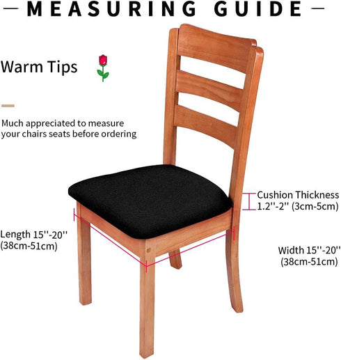 Gute Chair Seat Covers, Dining Room Chair Seat Covers with Ties, Stretch Solid Chair Covers Protectors for Dining Room Kitchen Chairs (4 Pcs, Blac...