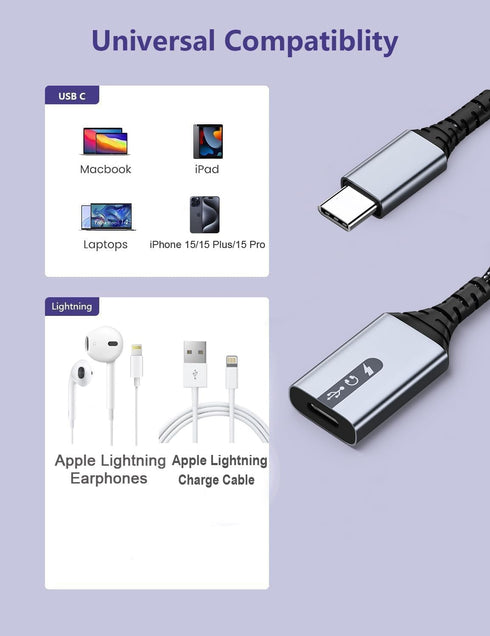 USB C to Lightning Audio and Charge Adapter Cable USB Type C Male to Lightning Female HiFi Audio Headphones 60W Fast Charge & Data Fit with iPhone...