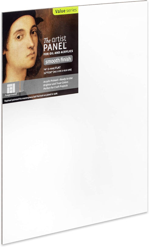 Ampersand Art Supply Wood Gesso Artist Painting Panel: Primed Smooth, 12" x 16", 1/8" Flat Profile...