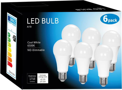A19 LED Light Bulbs 6500K Cool White 12.3Watt Standard E26 Medium Screw Base 1710 Lumens 100 Watt Equivalent LED Bulbs Non-Dimmable No Flicker Pac...
