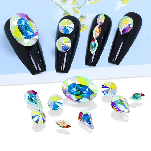 DONGZHOU 100pcs Mix Shape Crystal AB Nail Art Rhinestone Gems Point Back Fancy Stone Sew On Rhinestone Loose Crystal Sewing for Clothing Wedding D...
