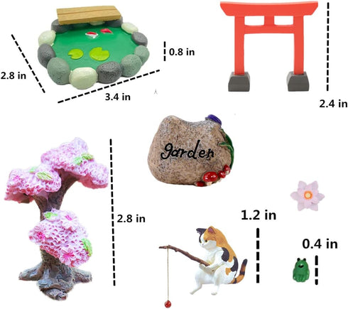 14 PCS Fairy Garden Kit, Fishing Cat Figurines, Miniature Koi Pond Mushroom Outdoor Statues, Tiny Ornaments for Micro Landscape Plant Pots Bonsai ...