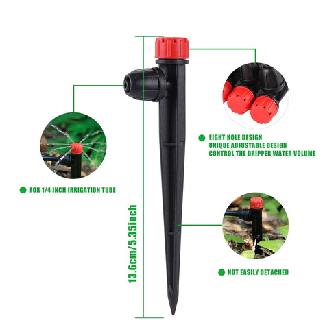 Drip Irrigation Emitters Adjustable 360 Degree Drip Emitters on 5" with Stake for 1/4" Drip Irrigation Tubing Irrigation Drippers for Garden Water...