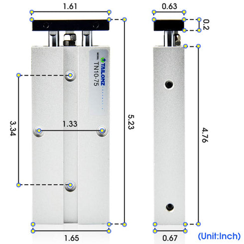 TAILONZ PNEUMATIC 10mm Bore 75mm Stroke Double-Rod Double-Acting Aluminum Pneumatic Air Cylinder TN10-75...