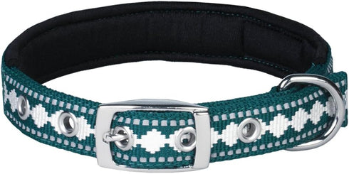 Blueberry Pet Soft & Safe 3M Reflective Jacquard Neoprene Padded Adjustable Dog Collar with Metal Buckle - Teal Blue, Neck 17-20.5", for Large Bre...