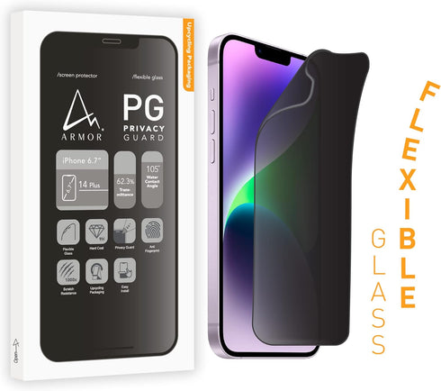 ARMOR Flexible Glass Screen Protector for iPhone 14 Plus, Privacy Guard with 9H...
