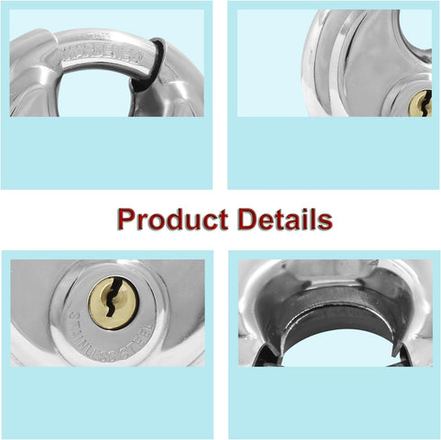 Round Disc Padlock, Heavy Duty Disc Locks Stainless Steel Round Lock with Key Padlock Discus Locks for Storage Unit, Fence, Garages, Sheds(3/8" Di...