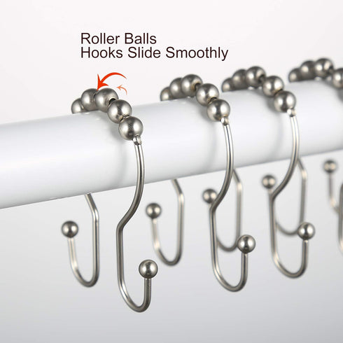 Goowin Shower Curtain Hooks, 12 Pcs Shower Curtain Rings, Stainless Steel Shower Curtain Hooks Rings Rust Proof, Smooth Sliding Anti-Drop Double S...