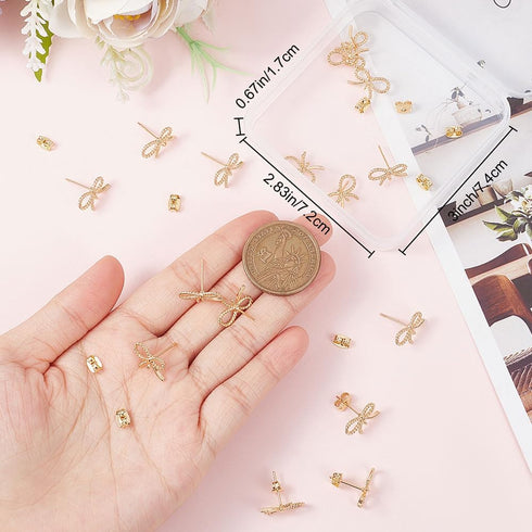 Beebeecraft 1 Box 20Pcs Bowknot Earring Stud Findings 18K Gold Plated Twist Rope Earring Posts with Loops Earring Component and 20Pcs Butterfly Ea...