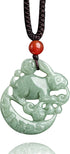 Wealth Rabbit Natural Green Jade Pendant Necklaces for Women Men, Fashion Rope Chain Amulet Hand-carved Good Luck Jewelry Choker Necklaces for Lov...