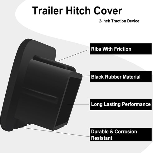 2 Inch Trailer Hitch Cover Black Rubber Tow Receiver Tube Plug Cap Fits for Any 2" x 2" Square Receiver Tube Fits for Class 3 4 5 to-yota F-ord G-...
