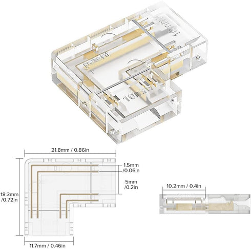 BTF-LIGHTING FCOB COB 10mm/0.39in Width LED Strip Connector Kit 6Pcs 4 Pin Transparent L-Shaped Connectors 4Pcs 4Pin Strip to Strip Connectors for...