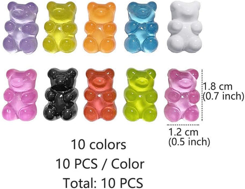 Juland 100 Pieces 10 Colors Resin Candy Gummy Bear Flatbacks Cabochons Deco Bears Colorful Charms Beads for DIY Necklace Pendants Keychain Brooch ...