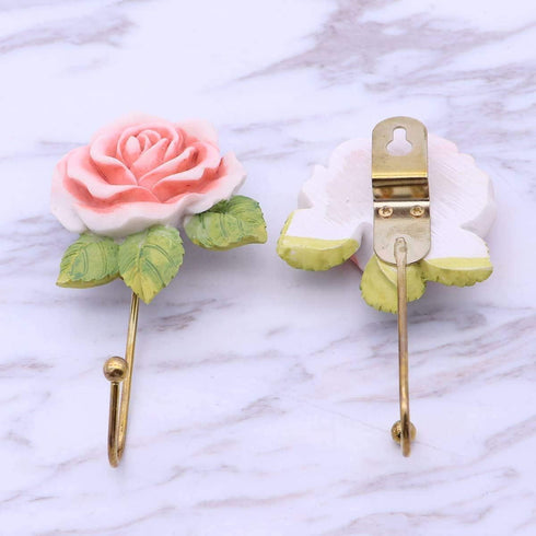 OPENDGO 3PCS Rose Resin Wall Hooks Wall Mounted Creative Flower Iron Hook for Hanging Coat/Hat/Key/Towel/Handbag Hooks/Hangers Room Wall Decor...