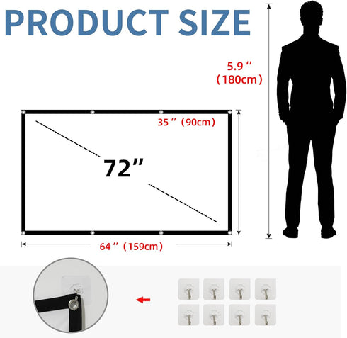 Projector Screen,72“ 4K 16:9 HD Rear Front Projector Screens Mini Foldable Projection Screen Double-Sided Portable Outdoor Indoor Projector Screen...