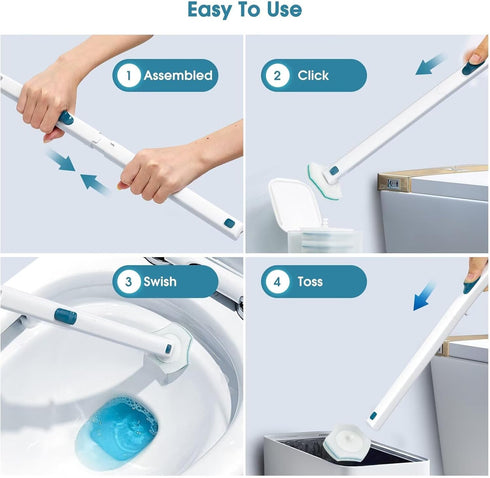 Disposable Toilet Brush with 48 PCS Toilet Refills, Disposable Toilet Cleaning System- Toilet Brush, Storage Caddy and 48 Toilet Bowl Brush Refill...