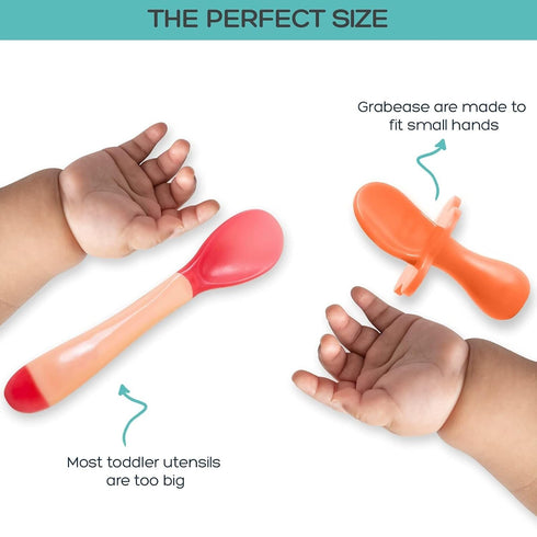 Grabease Baby Fork and Spoon Set for Babies & Toddlers - BPA-Free & Phthalate-Free Self-Feeding Cutlery - Orange Toddler Utensils...