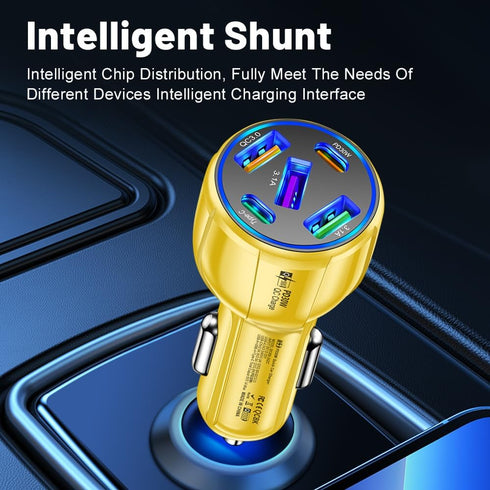 5-Port 75W USB C Car Charger, PD30W & QC3.0 Fast Charging Cigarette Lighter USB Charger Adapter for iPhone/Android/Samsung/iPad (Yellow)......