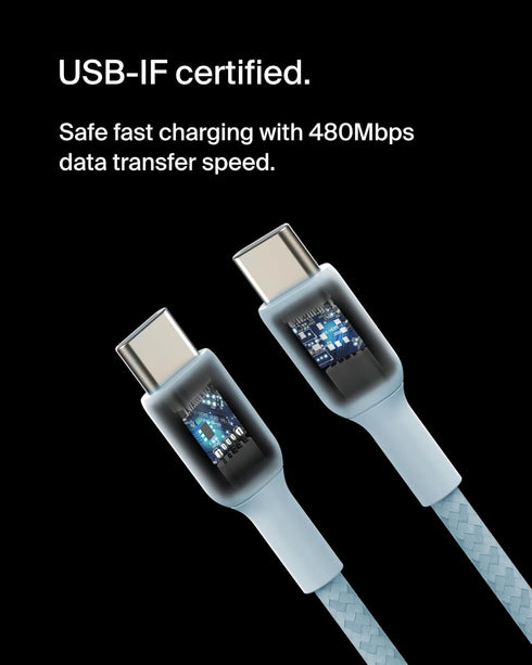 Belkin BoostCharge (2M/6.6ft) Braided USB-C to USB-C Cable for iPhone 15, iPhone 15 Pro, iPhone 15 Pro Max, iPhone 15 Plus, Galaxy S24, S23, Note1...