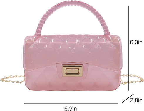 Fashion Candy Color Jelly Crossbody Bag for Women Girls Transparent Satchel Shoulder Handbag with Beaded Top Handle...