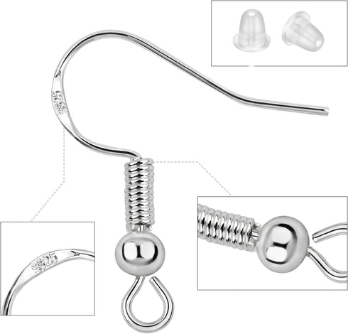 100 PCS/50 Pairs Earring Hooks for Jewelry Making - 925 Silver Hypoallergenic Earring Hooks, Earring Making Supplies Kit, Earring Findings, Ear Wi...