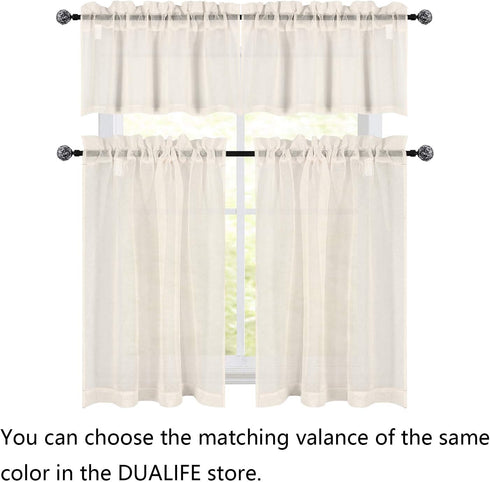 Light Beige Short Sheer Kitchen Curtains 36 inch Length Tier Curtains Rod Pocket Cafe Curtains Linen Like Privacy Semi Sheer Half Window Curtain f...