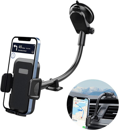 Car Phone Holder, Air Vent Windshield Dashboard Quick Release Auto Smartphone Stand, 2 in 1 Suction Cup Vehicle Cellphone Mount, Universal for Tru...