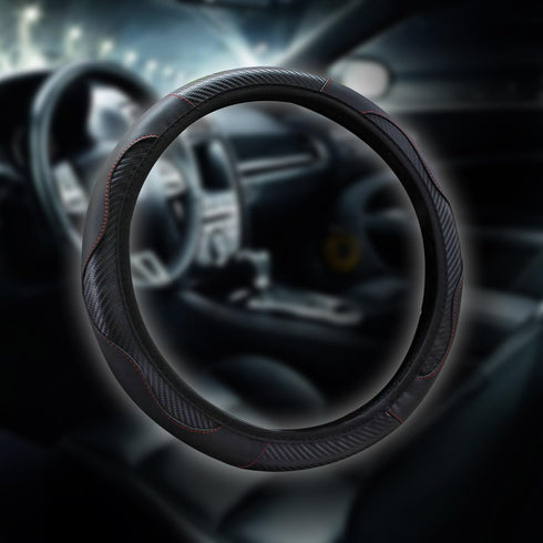 15 inch Car Steering Wheel Cover, Carbon Fiber Microfiber PU Leather Elastic Steering Wheel Protector for Men Women, Anti-Slip Breathable Car Inte...
