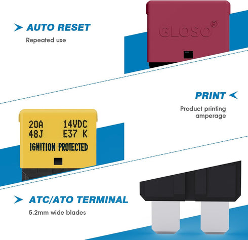GLOSO Circuit Breaker AUTO Reset Fuse for Car Truck RV Automotive Marine Boat Trolling Motor & Custom Wiring Audio Battery Protection E37 Auto (T1...