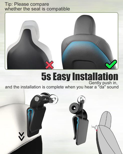 Charchendo for Tesla Model Y Model 3 Headrest Tablet Mount with Metal Ball Head Fits 4-13'' Devices, Car Back Seat iPad Holder Kids Adjustable Tra...