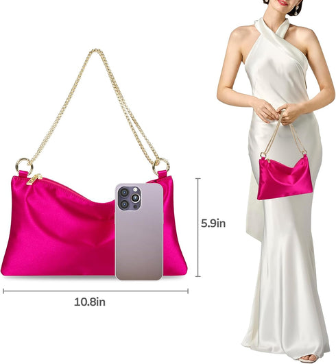 Women Satin Evening Handbag Wedding Prom Clutch Purse Formal Cocktail Party Clutches Shoulder Bag with 2 Bag Chains...