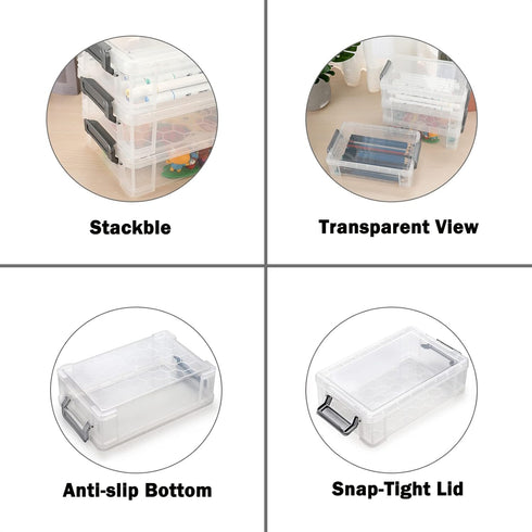 BTSKY 4 Pack Extra Large Capacity Plastic Pencil Box Stackable Translucent Clear Office Supplies Storage Organizer for Gel Pens Erasers Tape Pens ...