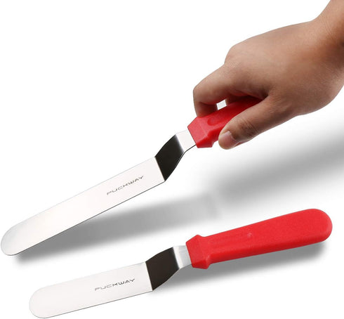 Angled Icing Spatula, Stainless Steel Offset Spatula, Cake Spatula Set of 2 Red 6" & 8"...