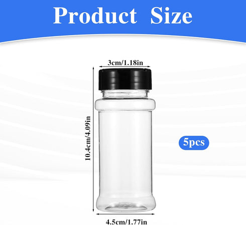 5 PCS Empty Spice Jars 3oz with Shaker Lids Plastic Seasoning Containers with Black Portable Storage Clear Seasoning Bottles to Pour or Shake for ...