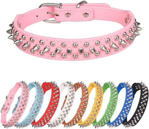 Spiked Studded Dog Collar, Adjustable Soft Leather Puppy Collar for Small Medium Dogs Bulldog Pitbull Mastiff Poodle Boxer (XS, Black-2)...