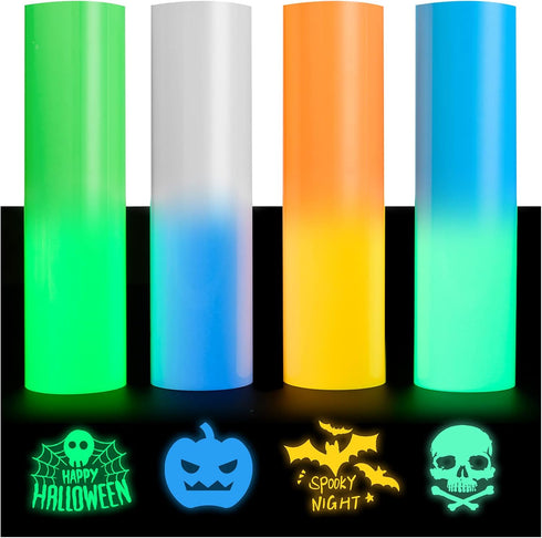 Glow in The Dark Vinyl Heat Transfer for Halloween, 12" x 10" PU Iron on HTV Vinyl Bundle Noctilucent Heat Press, Printable Halloween Glow Vinyl f...
