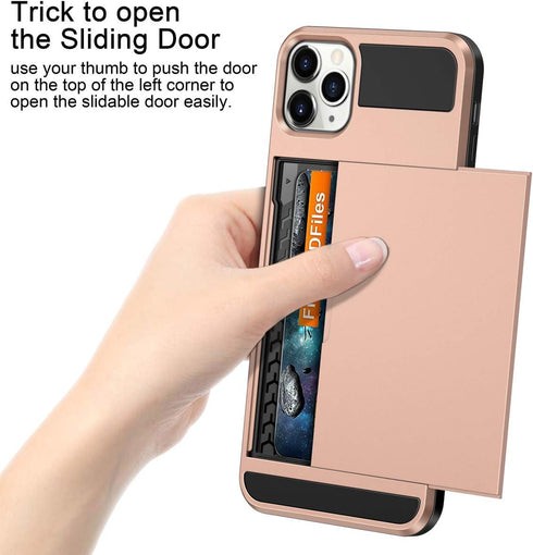 Vofolen Case for iPhone 11 Pro Max Case Wallet Credit Card Holder Slot Sliding Door Hidden Pocket Dual Layer Hybrid Bumper Armor Protective Hard S...