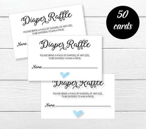 50 Diaper Raffle Ticket Lottery Insert Cards for Blue Boy Heart Baby Shower Invitations, Supplies and Games for Baby Gender Reveal Party, Bring a ...