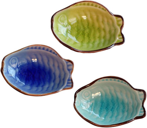 WAIT FLY Cute Fish Shaped Ceramics Seasoning Dishes/Tea Bag Holders/Ketchup Saucer/Appetizer Plates/Vinegar Spice Salad Soy Sushi Wasabi Seasoning...