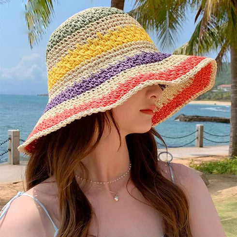 Sun Hat Womens Summer Packable Bucket Hats Boho Beach Straw for Women UV Protection Cute Foldable Cap for Ladies Girls...