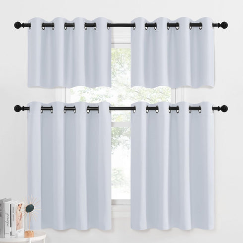 NICETOWN Greyish White Tiers Kitchen Curtains - Room Darkening Energy Efficient Kitchen Grommet-Top Curtain Panels for Short Basement Window (1 Pa...