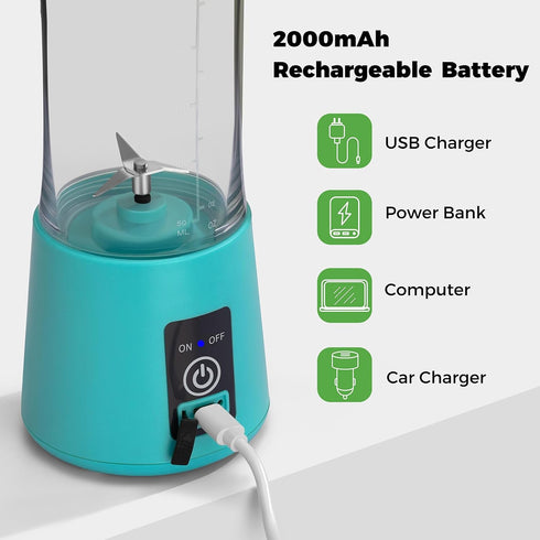 Personal Blender for Shakes and Smoothies, USB Rechargeable Shaker, Portable Juicer with Six Cutters, 380ML Juice Bottle for Travel Gym?Teal?...