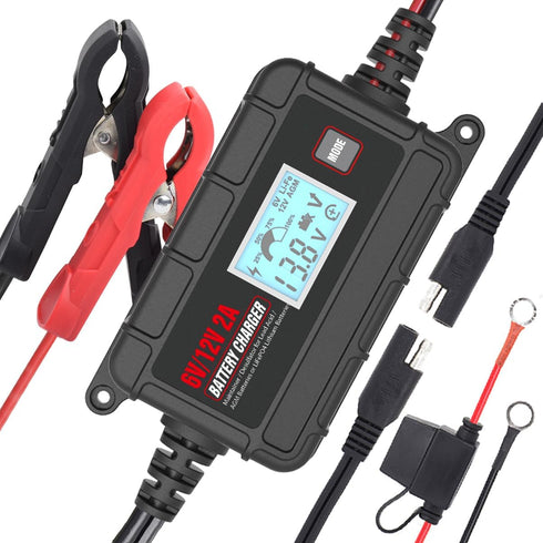 TN TONNY Automotive Use 12V 2A Battery Trickle Charger, 6V/12 Volt Lead Acid & 14.6V LiFePO4/12.6V Li-ion Battery Charger Maintainer, Smart Batter...