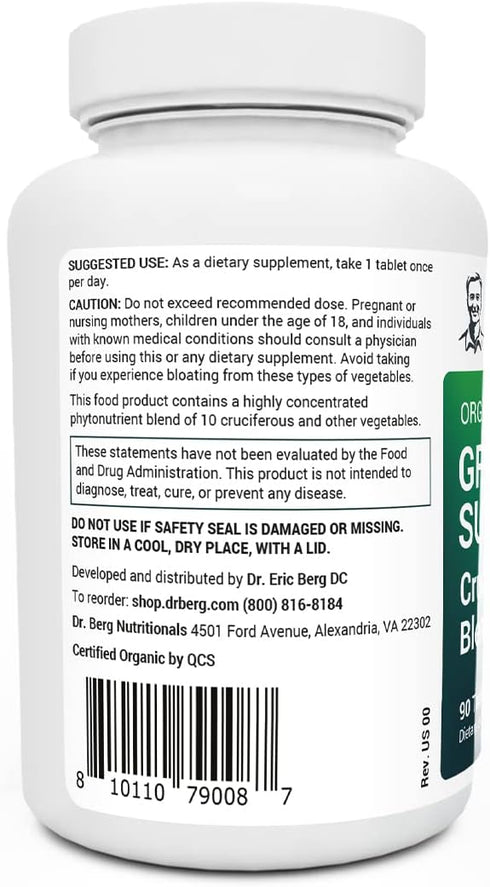 Dr. Berg's Greens Superfood Cruciferous Vegetable Tablets - Vegetable Supplements for Adults w/ 11 Phytonutrient Super Greens Tablets - Energy, Im...