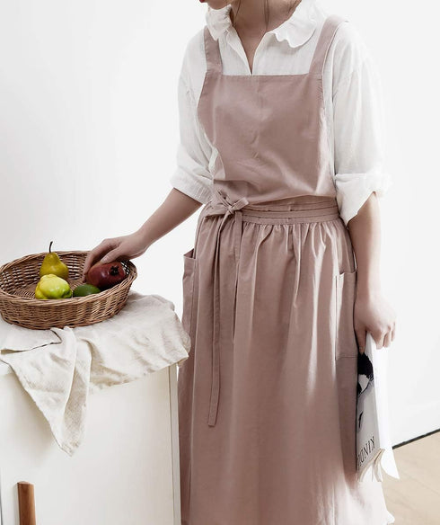 Cotton Pleated Apron Retro Waterdrop Proof Garden Cleaning Pinafore Dress...