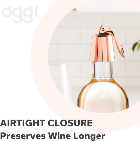 OGGI Bottle Stopper Set of 2 - Copper Plated Wine Topper Set - Stylish Wine Saver Stoppers with Airtight Wine Sealer Levers, Copper Plated...