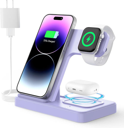 Charging Station for Multiple Devices Apple, 3 in 1 Charging Station for Apple, Fast Wireless Charger Stand for iPhone 14/13/12/11/Pro/Max/Plus/XS...